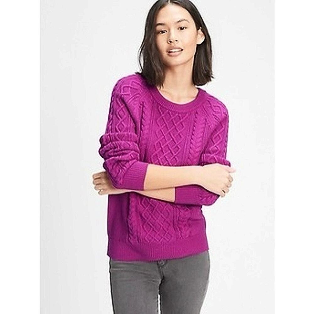 Gap Womens Pink Cotton Cable Knit Crew Neck Long Sleeve Pullover Sweater Top S